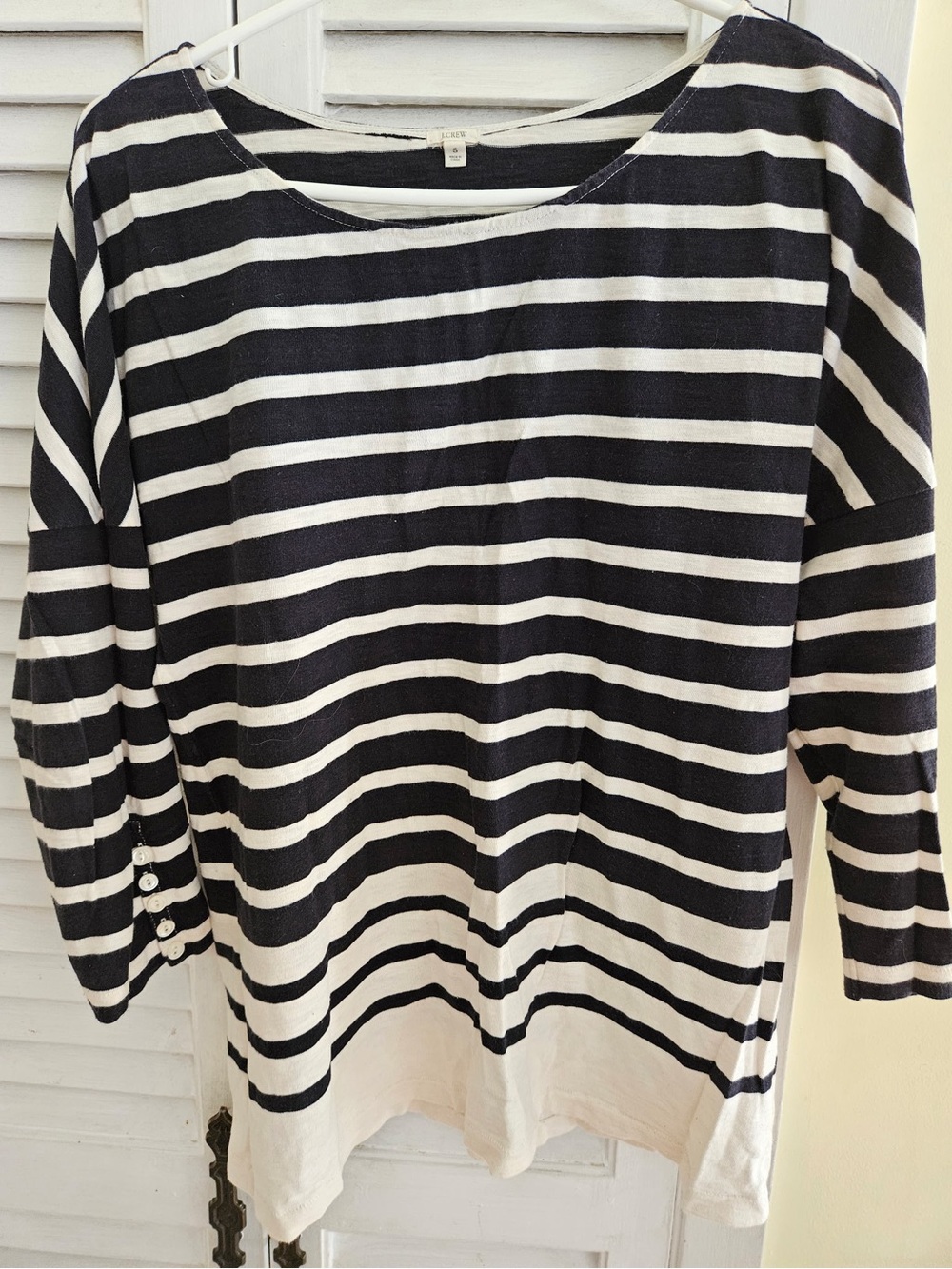 J. Crew Black and White Striped Boatneck Top
